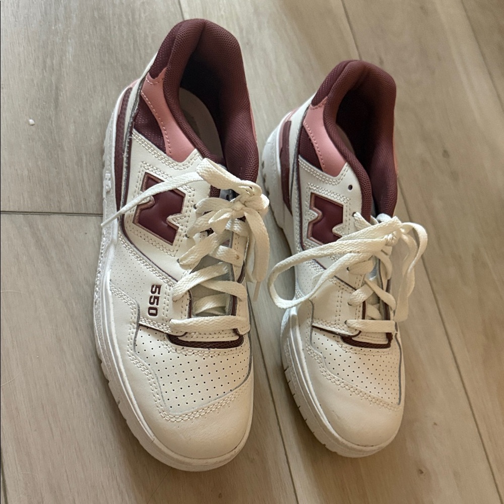 New Balance 550 Cream and Burgundy Sneakers
